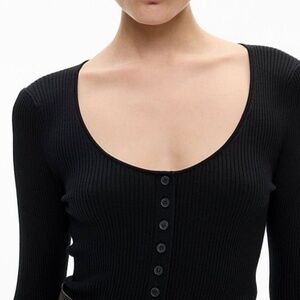 Witchery Long Sleeve Scoop Henley Ribbed black knit shirt
